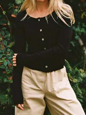 LA Relaxed Organic Rib Cardigan - Black